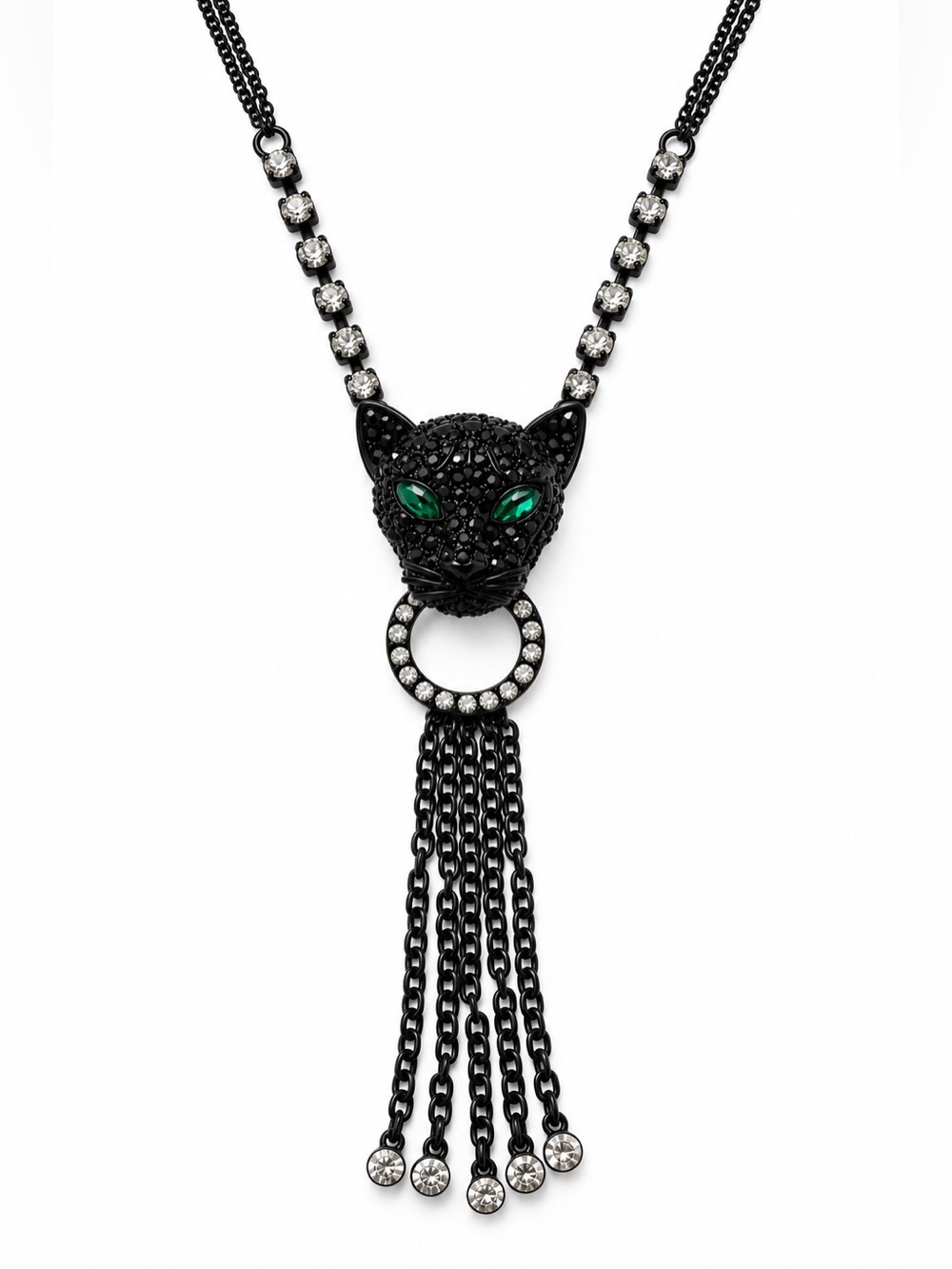 Betsey Johnson black crystal-encrusted panther head statement necklace